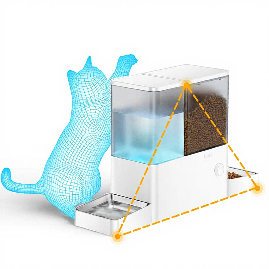 Catvera 2-in-1 Automatic Pet Feeder - Image 6|||PROMPT|||Cleaned image. Original analysis: Found 1 brand name printed on the product: 'ROJECO' visible on the white housing of the feeder.