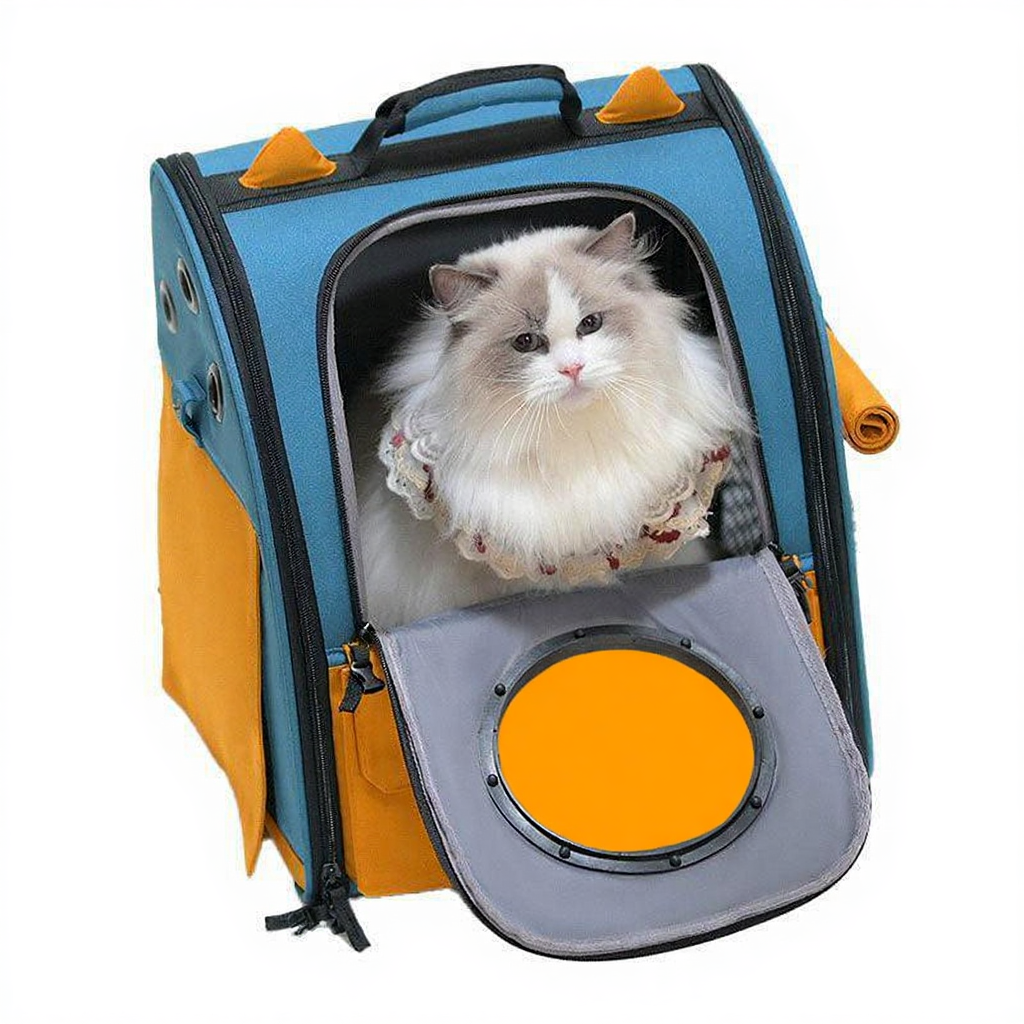 Catvera Foldable Bubble Cat Carrier - Image 17|||PROMPT|||Cleaned image. Original analysis: Found 1 brand name visible on the product - 'LOLLIMEOW' or similar branding on the bubble window area of the pet backpack carrier