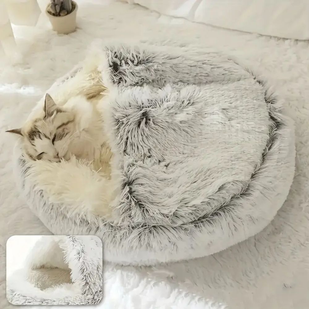 Catvera Hooded Faux Fur Pet Bed