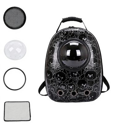 Astronaut Bubble Window Pet Travel Backpack - Image 20|||PROMPT|||Cleaned image. Original analysis: Found 1 brand name printed on the product backpack itself