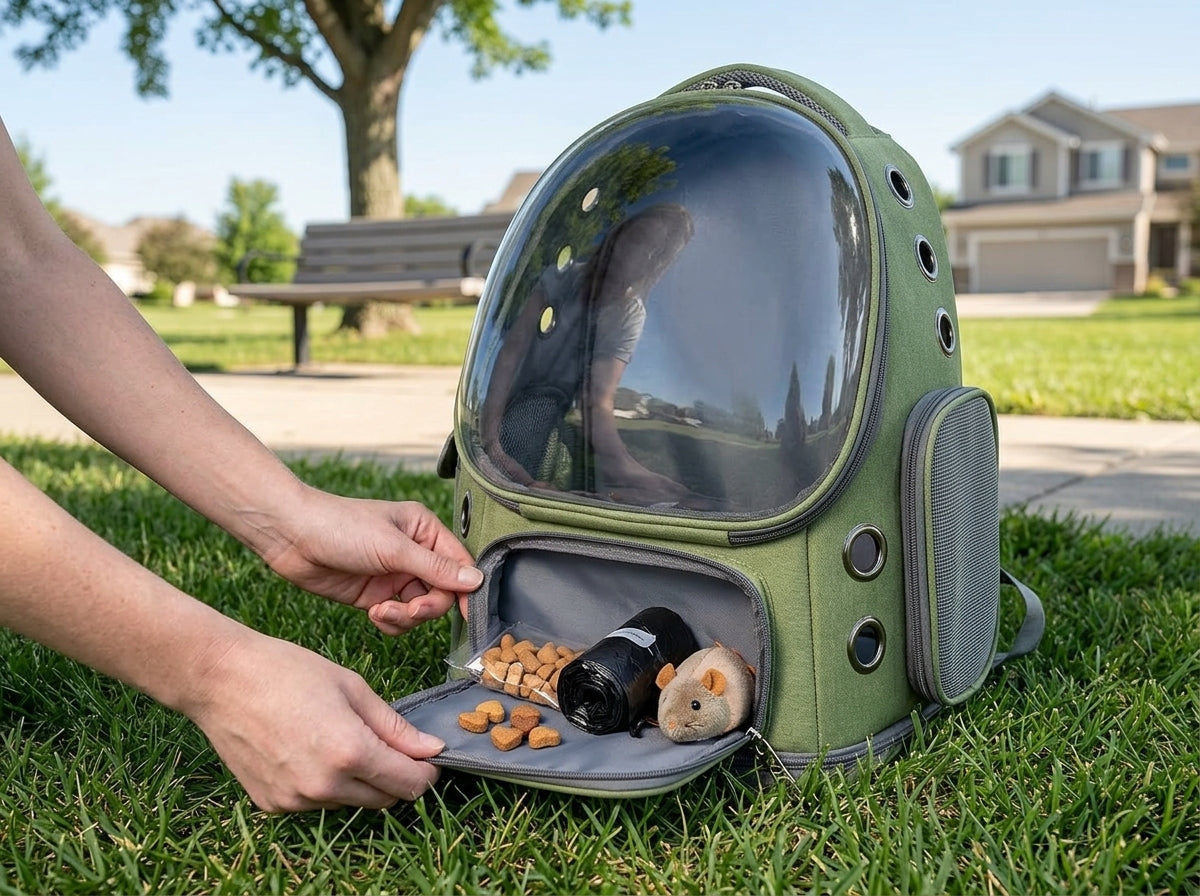 Bubble Window Pet Carrier Backpack - Smart Storage Keeps Everything Within Reach