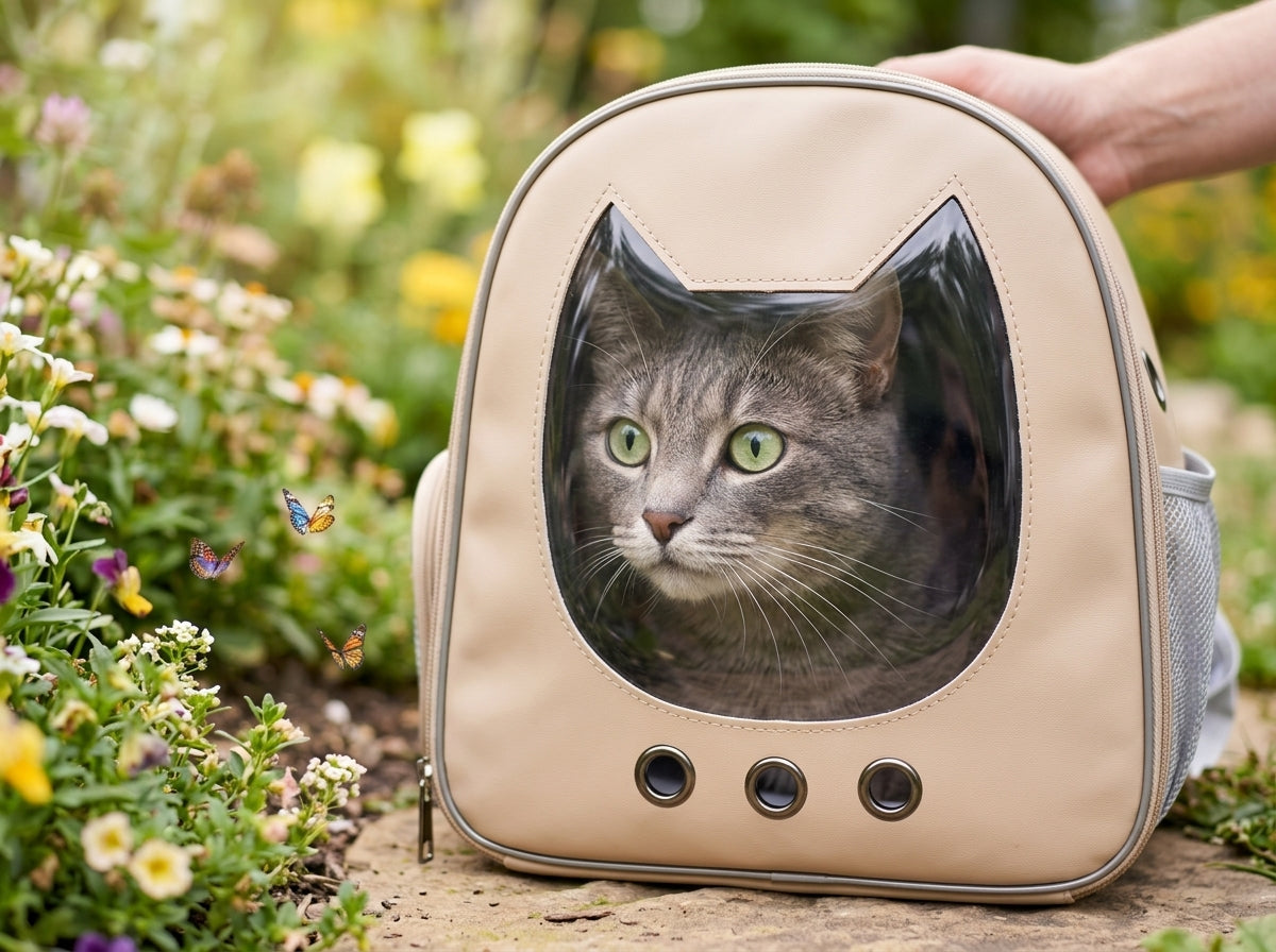 Bubble Window Pet Travel Backpack - See-Through Design Keeps Cats Calm
