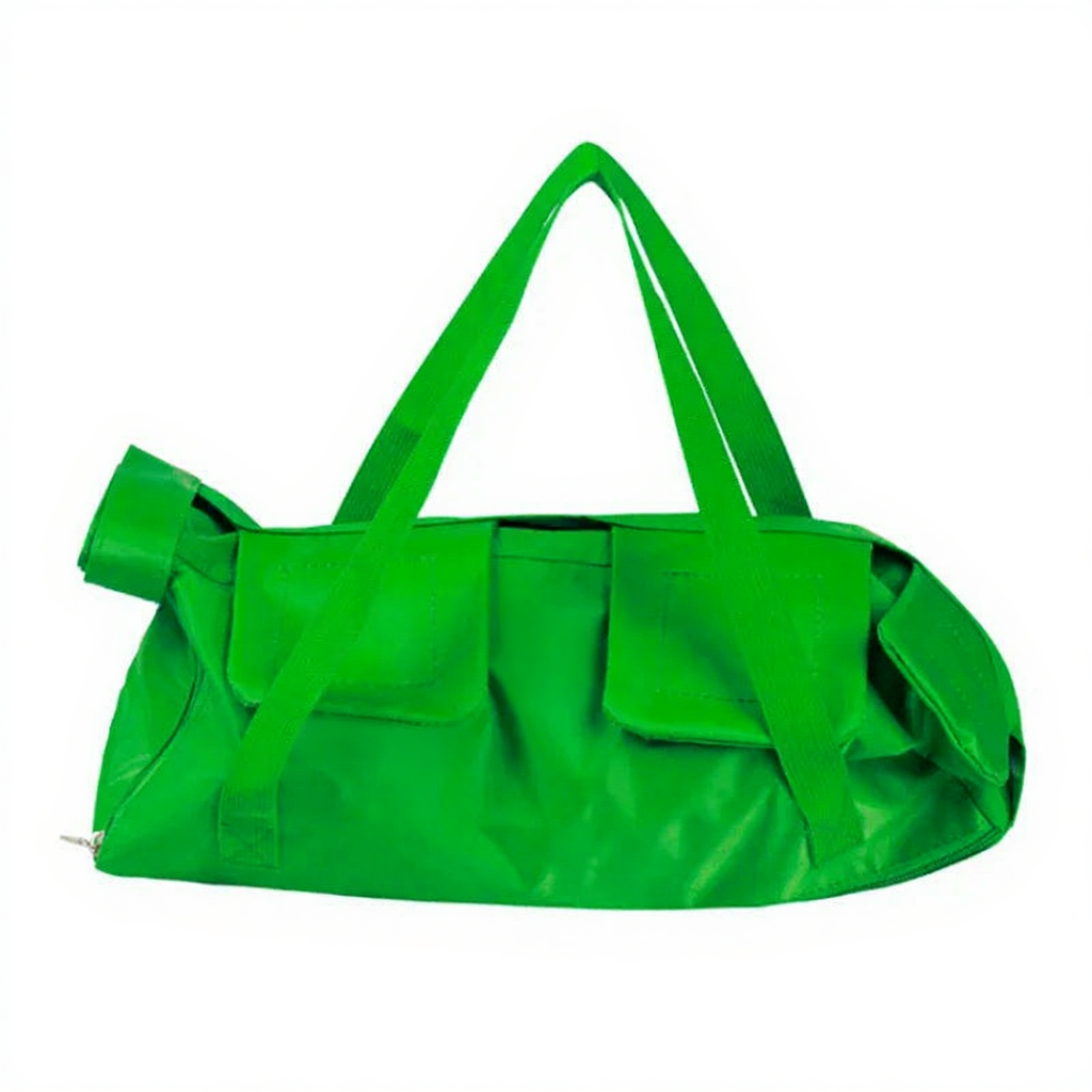 Cat Grooming Restraint Bag for Vet Visits - Image 8|||PROMPT|||Cleaned image. Original analysis: found 1 circular logo/badge on the front center of the green bag