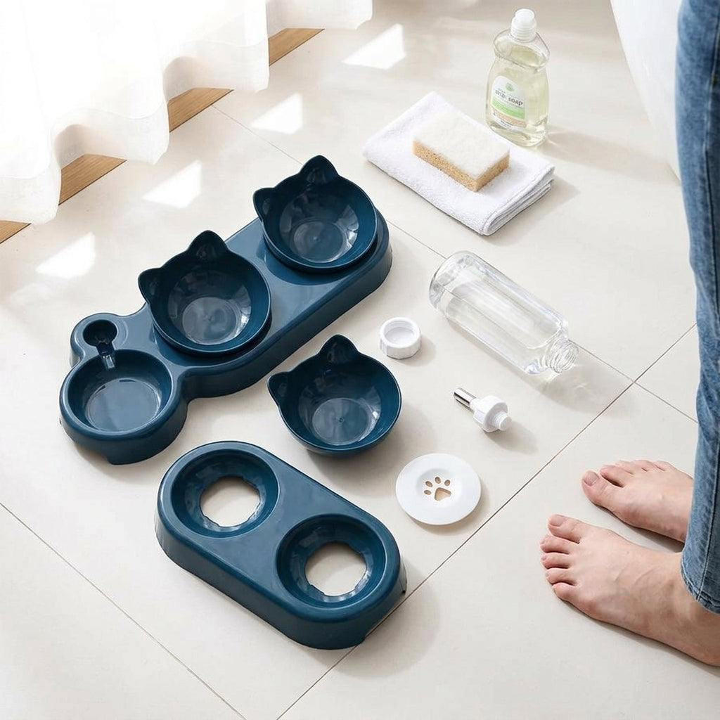Catvera 3-in-1 Tilted Cat Bowl Set - Easy Maintenance