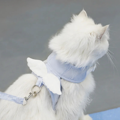 Catvera Angel Wing Pet Harness Set - Image 2|||PROMPT|||Cleaned image. Original analysis: Found 1 watermark on the product - a small circular logo/emblem visible on the light blue harness/vest near the chest area of the cat