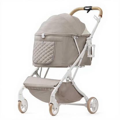 Catvera Bow Pet Stroller Carrier - Image 2|||PROMPT|||Cleaned image. Original analysis: Found 1 brand name logo on the product - 'Babiesom' brand badge visible on the stroller carriage fabric