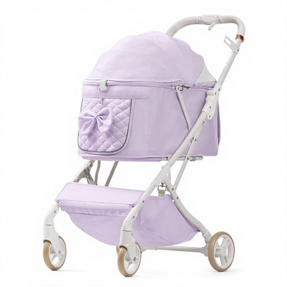 Catvera Bow Pet Stroller Carrier - Image 4|||PROMPT|||Cleaned image. Original analysis: Found 2 brand names/logos on the product: 'Tuttobero' text label on the upper portion of the carriage, and 'madaboutbaby' text on the seat/footrest area