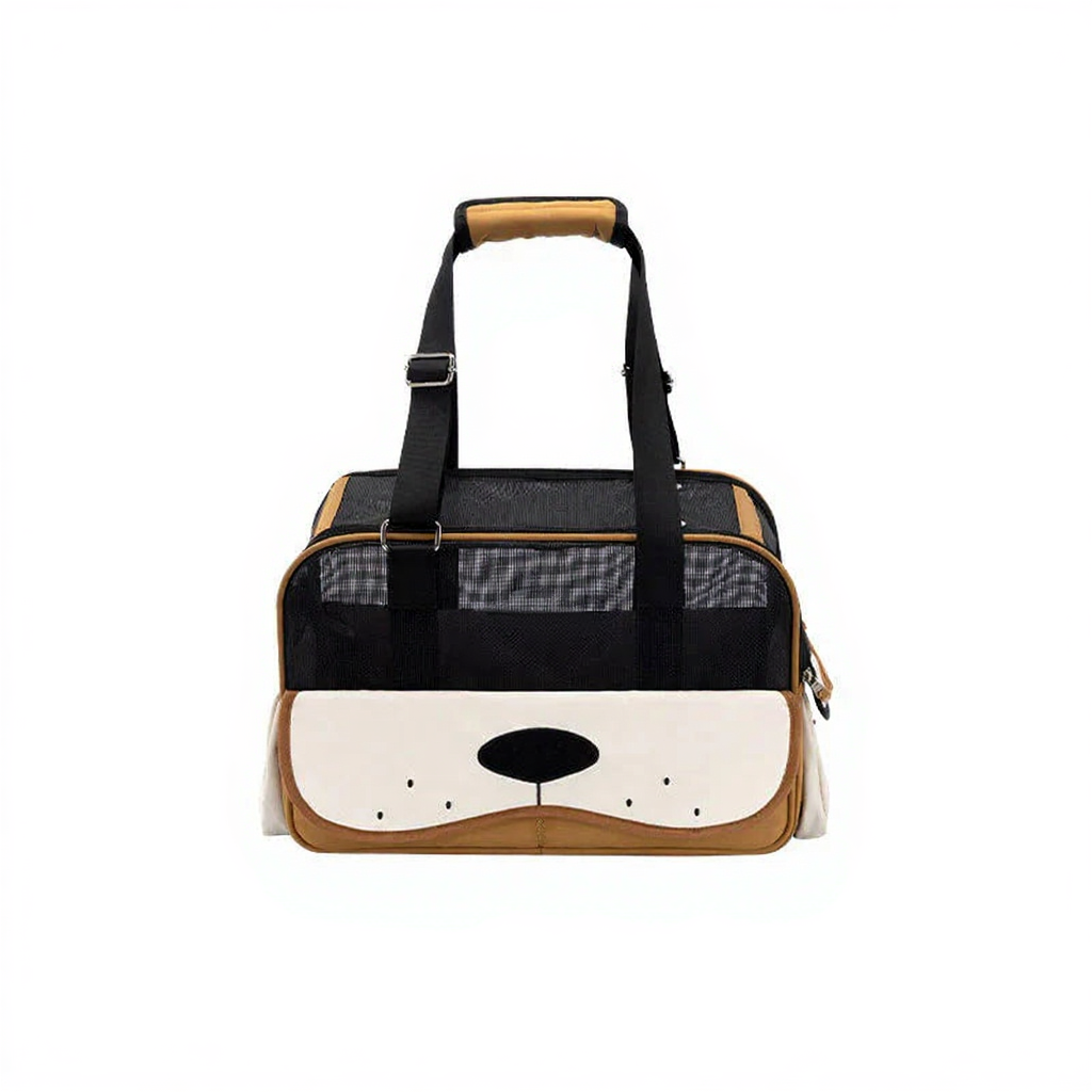 Catvera Bubble Window Travel Carrier - Image 4|||PROMPT|||Cleaned image. Original analysis: Found 1 brand name/logo on the product - a brown oval badge/patch visible on the mesh section of the pet carrier bag