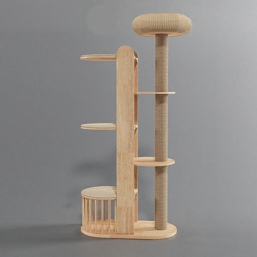 Catvera Capsule Wood Cat Tree - Image 3|||PROMPT|||Original clean product image