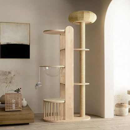 Catvera Capsule Wood Cat Tree - Image 5|||PROMPT|||Original clean product image