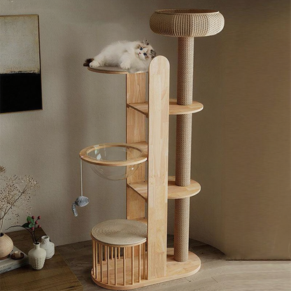 Catvera Capsule Wood Cat Tree - Image 7|||PROMPT|||Original clean product image