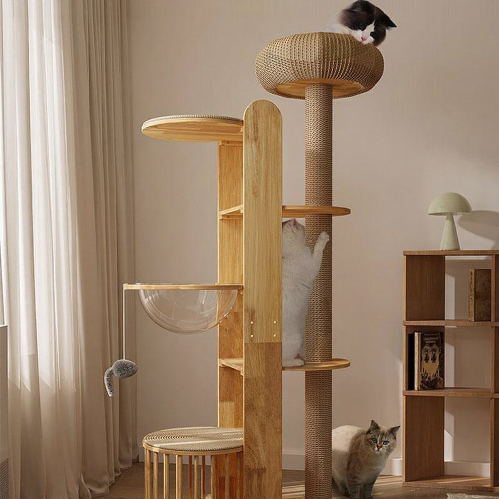 Catvera Capsule Wood Cat Tree - Image 9|||PROMPT|||Original clean product image