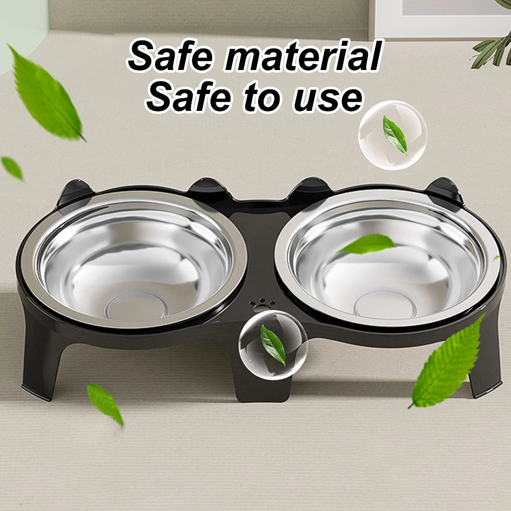 Catvera Elevated Double Bowl Feeder - Image 3|||PROMPT|||Original clean product image