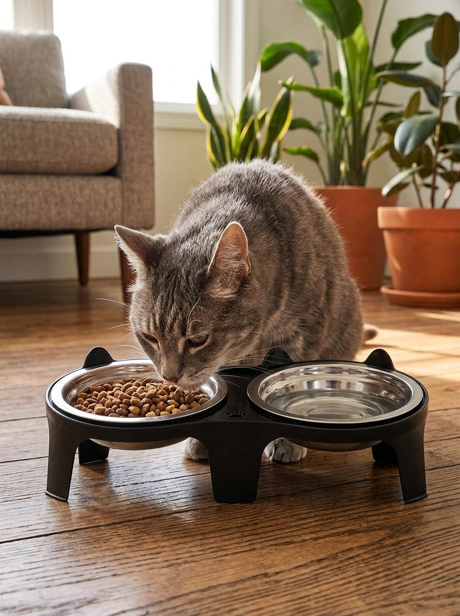 Catvera Elevated Double Bowl Feeder - Ergonomic Elevated Design