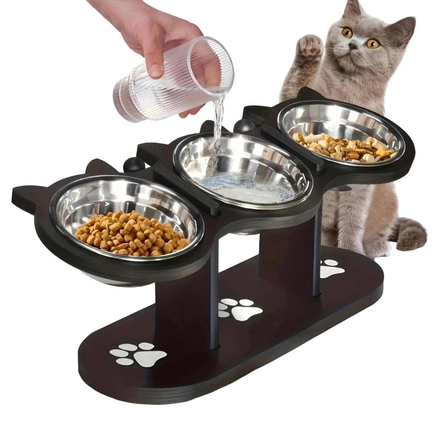 Catvera Elevated Triple Bowl Feeding Station - Image 1|||PROMPT|||Original clean product image