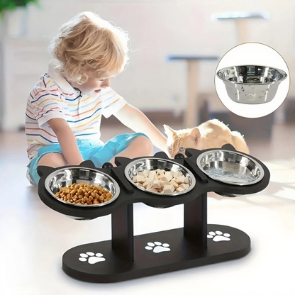 Catvera Elevated Triple Bowl Feeding Station - Image 4|||PROMPT|||Cleaned image. Original analysis: Found 1 text watermark overlay containing brand/product information