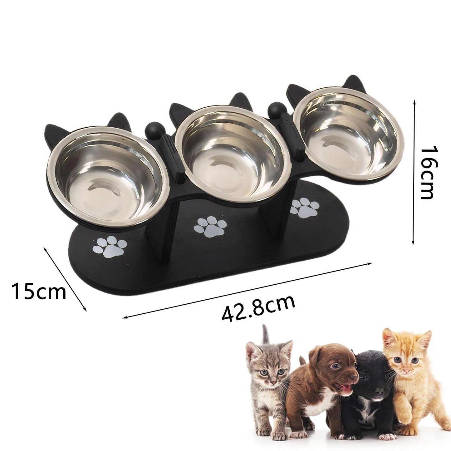 Catvera Elevated Triple Bowl Feeding Station - Image 7|||PROMPT|||Original clean product image