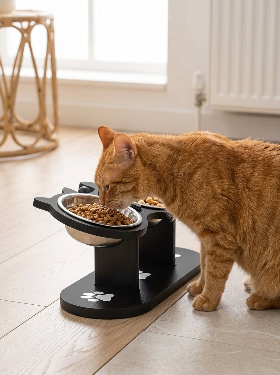 Catvera Elevated Triple Bowl Feeding Station - Ergonomic Health Benefits