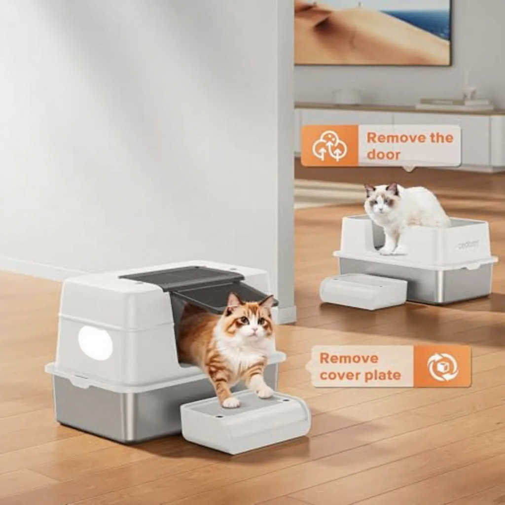 Catvera Enclosed Steel Litter Box - Image 2|||PROMPT|||Cleaned image. Original analysis: Found 1 brand name watermark on the product itself