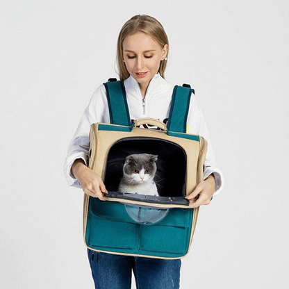 Catvera Expandable Canvas Cat Carrier Backpack - Image 16|||PROMPT|||Cleaned image. Original analysis: found 1 brand name printed on the pet carrier backpack