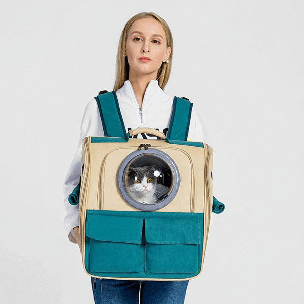 Catvera Expandable Canvas Cat Carrier Backpack - Image 17|||PROMPT|||Cleaned image. Original analysis: Found 1 brand name printed on the pet carrier backpack