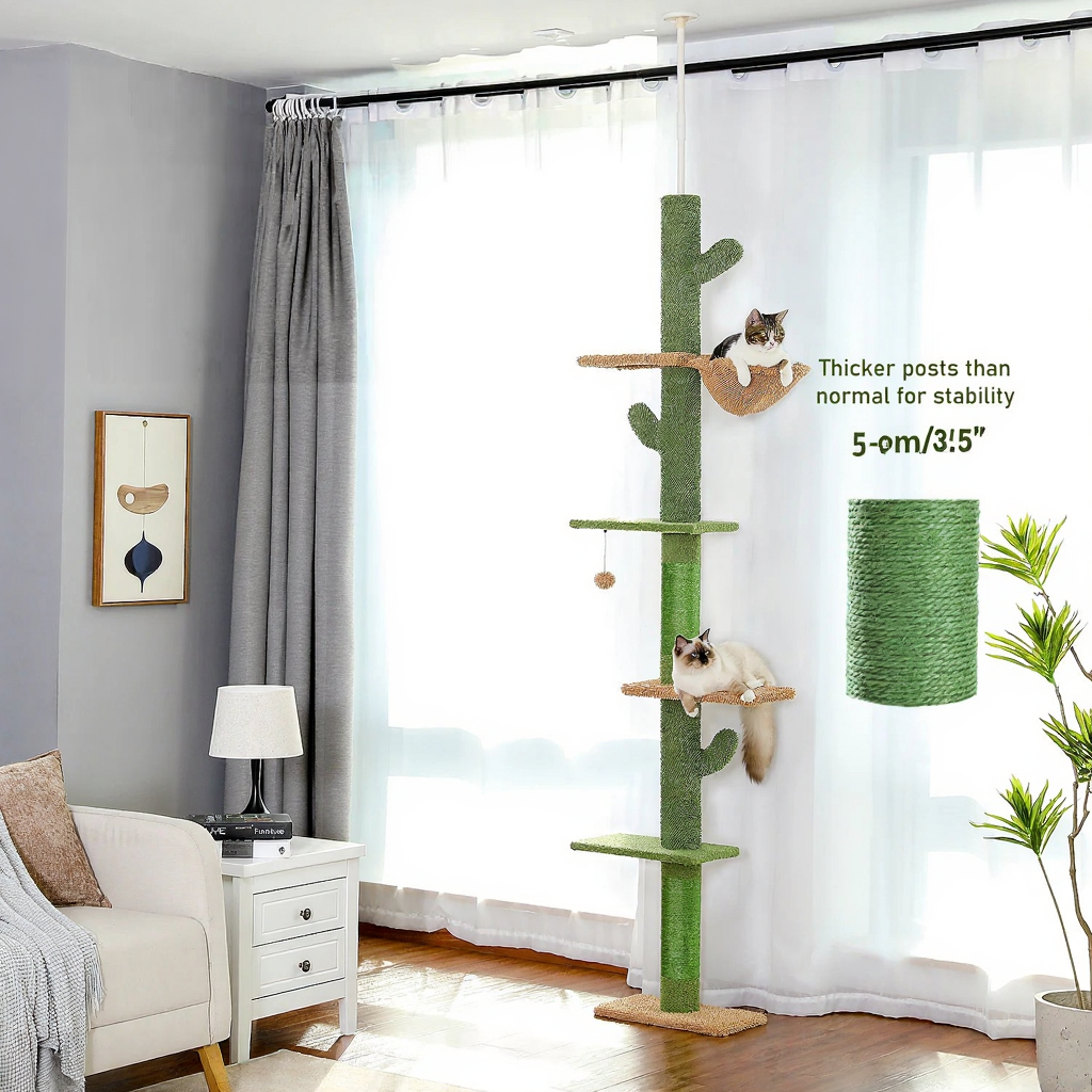 Catvera Floor Ceiling Cactus Cat Tree - Image 2|||PROMPT|||Cleaned image. Original analysis: found 1 watermark and 1 brand name - 'AYGROUND' watermark at bottom right corner, and 'Furniture' text visible on the lamp base