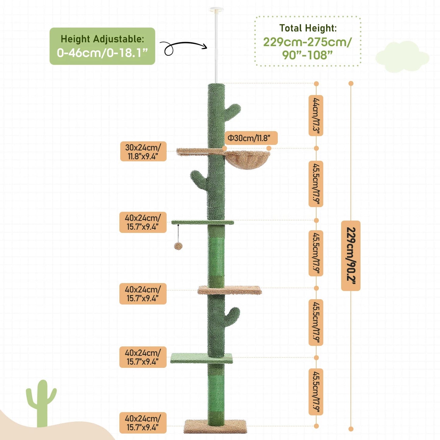 Catvera Floor Ceiling Cactus Cat Tree - Image 6|||PROMPT|||Original clean product image
