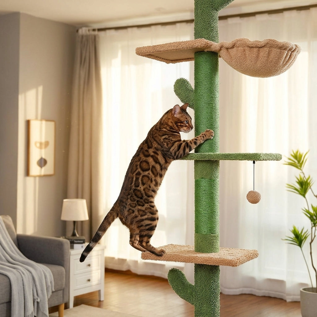 Catvera Floor Ceiling Cactus Cat Tree - Ultimate Climbing Experience