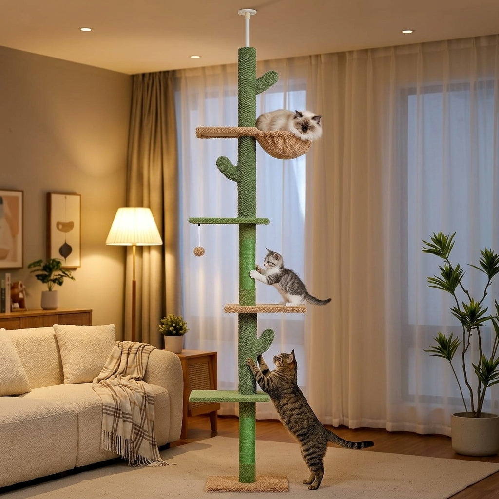 Catvera Floor Ceiling Cactus Cat Tree - Multi-Cat Entertainment Hub