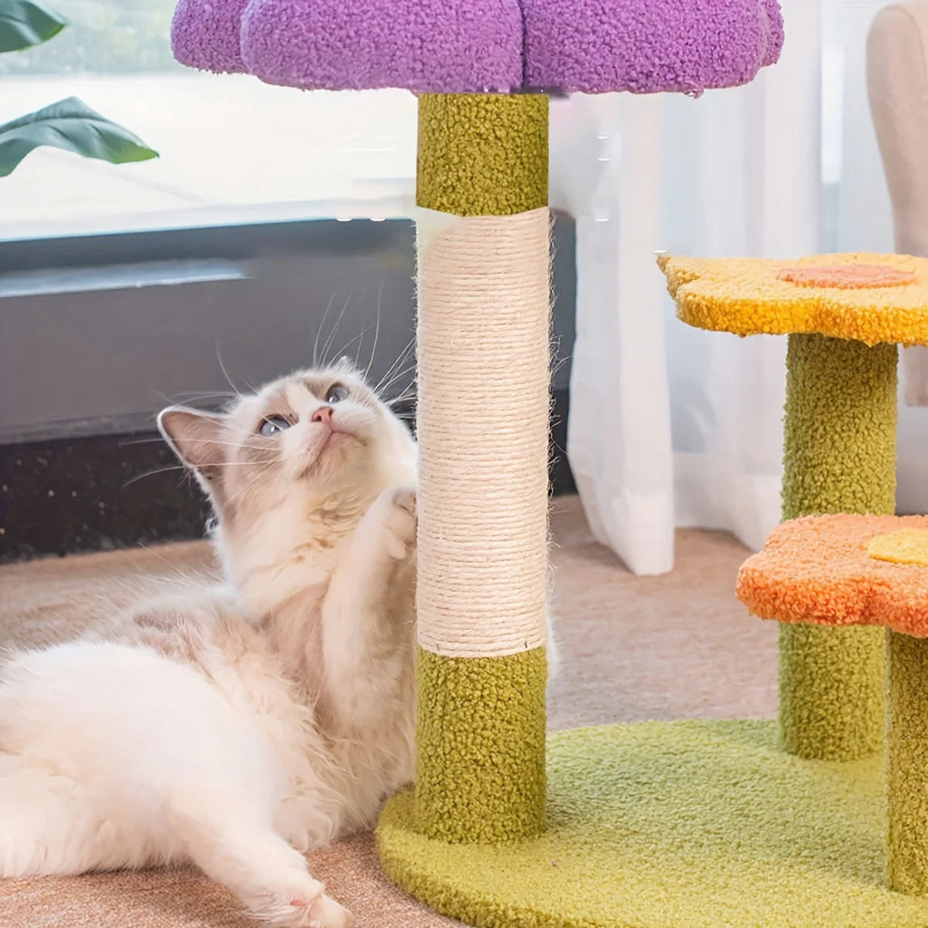 Catvera Flower Cat Tree Scratching Post - Image 4|||PROMPT|||Cleaned image. Original analysis: Found 1 brand logo/text embossed on the cat tree product itself