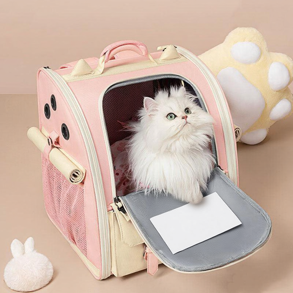 Catvera Foldable Bubble Cat Carrier - Image 1|||PROMPT|||Cleaned image. Original analysis: Found 1 brand name/logo on the pet carrier backpack itself