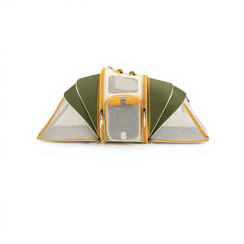 Catvera Foldable Bubble Cat Carrier - Image 10|||PROMPT|||Cleaned image. Original analysis: Found 1 brand logo/watermark on the product - a small blue rectangular logo/badge visible on the central compartment of the carrier