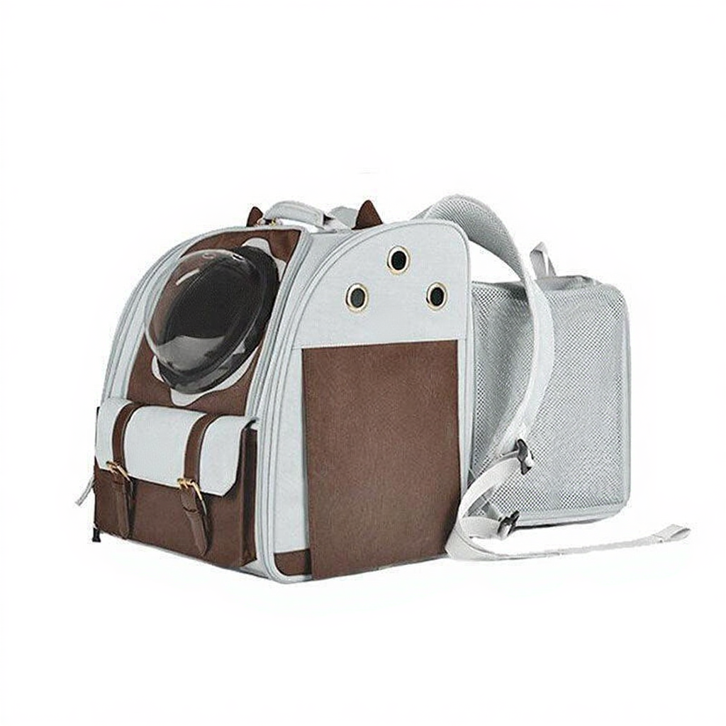 Catvera Foldable Bubble Cat Carrier - Image 7|||PROMPT|||Cleaned image. Original analysis: Found 1 brand logo on the product - a small brand mark/logo visible on the front pocket area of the backpack