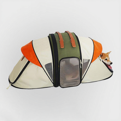 Catvera Foldable Cat Carrier Tent - Image 11|||PROMPT|||Cleaned image. Original analysis: Found 2 brand names/logos printed directly on the product: '8808' logo on the left side of the carrier, and 'Petsfit' branding on the center mesh panel