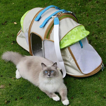 Catvera Foldable Cat Carrier Tent - Image 3|||PROMPT|||Cleaned image. Original analysis: Found 2 brand names/logos printed directly on the pet carrier product itself