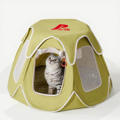 Catvera Foldable Outdoor Cat Tent - Image 2|||PROMPT|||Cleaned image. Original analysis: Found 3 brand elements: 'NEWCATS' watermark in top left corner, 'Petstar' text on the tent hood, and 'Petstar' logo (red curved design) on the top of the tent