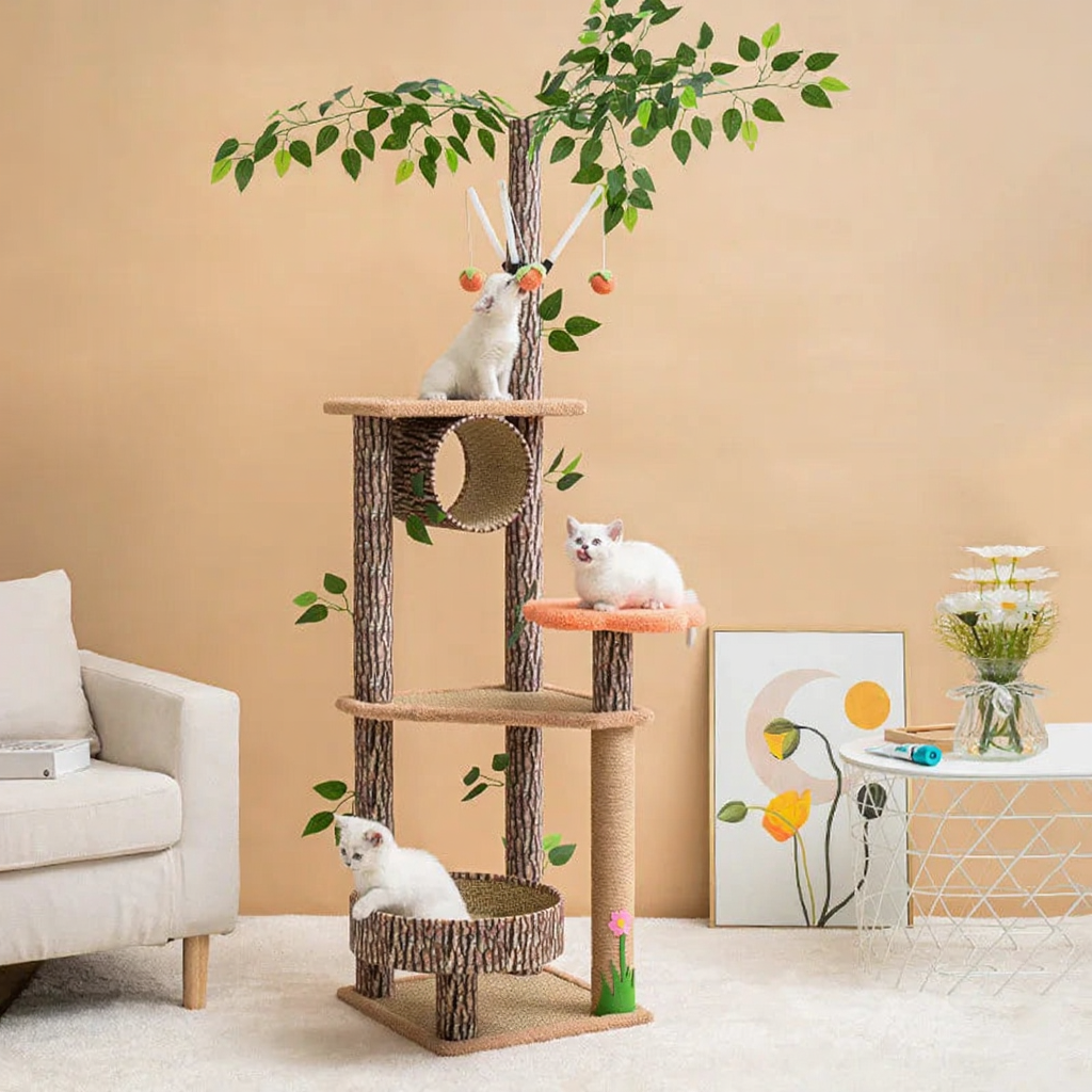 Catvera Forest Cat Climbing Tree - Image 1|||PROMPT|||Cleaned image. Original analysis: Found 1 watermark text overlay 'Cat Climbing' at the top of the image, and partial text 'Jie' visible in the upper right area of the header