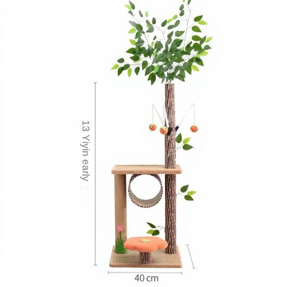 Catvera Forest Cat Climbing Tree - Image 6|||PROMPT|||Cleaned image. Original analysis: Found 1 brand name and non-English text: 'Sen Linhua' watermark in top left corner