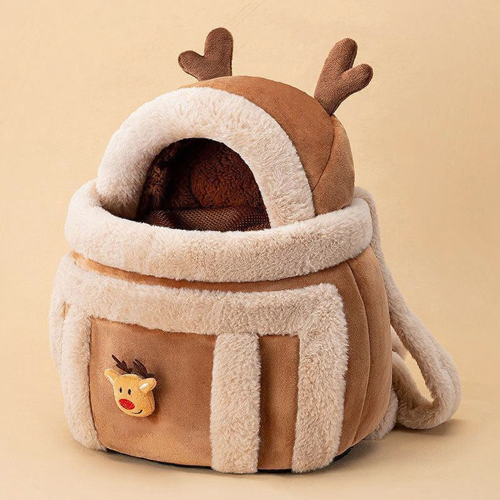 Catvera Front Facing Cat Carrier Backpack - Image 2|||PROMPT|||Cleaned image. Original analysis: Found 1 brand name/text embroidered on the product: 'You're on the way' text with reindeer graphic on the front of the pet bed