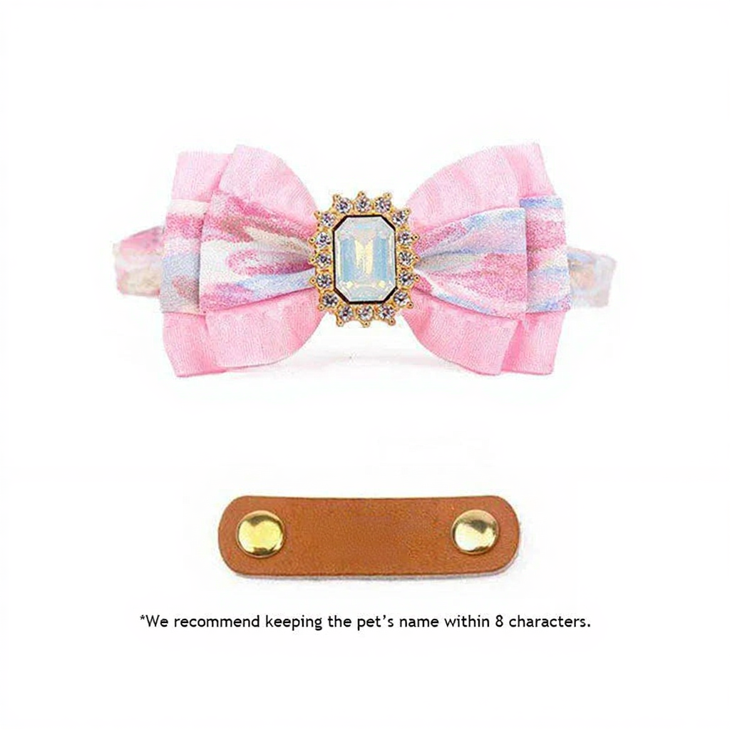 Catvera Gemstone Breakaway Cat Collar - Image 3|||PROMPT|||Cleaned image. Original analysis: Found 1 brand name printed on the leather pet name tag and 1 pet name text overlay