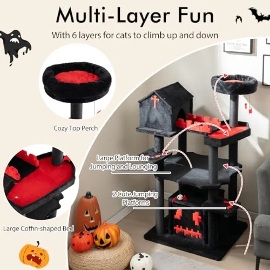 Catvera Gothic Cat Tree 49" - Image 2|||PROMPT|||Original clean product image