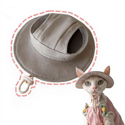 Catvera Hairless Cat Sun Hat - Image 6|||PROMPT|||Cleaned image. Original analysis: Found 1 brand name embossed/stitched on the product itself - 'MEIKOU' visible on the pink garment worn by the cat