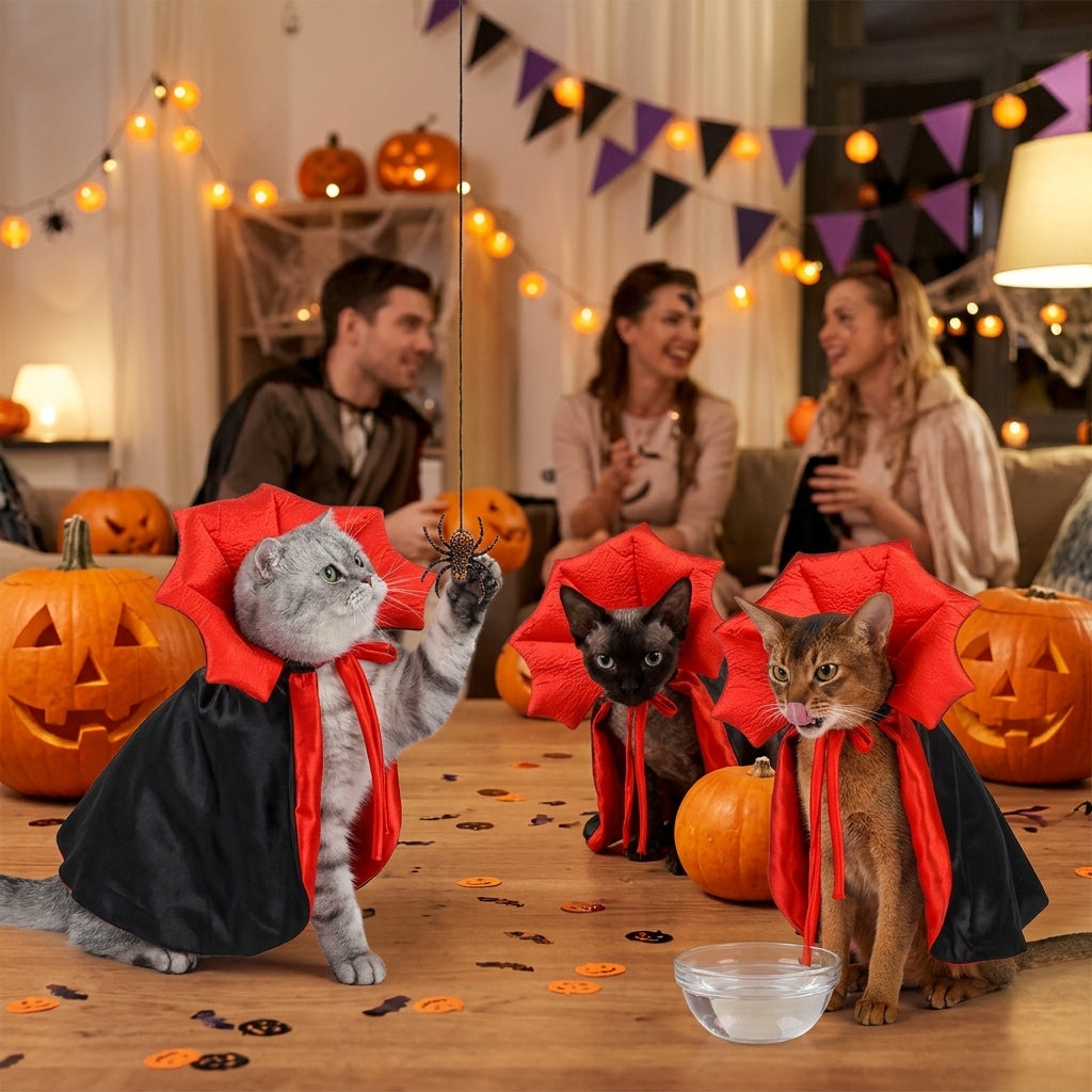 Catvera Halloween Vampire Cat Cape - Versatile Costume Fun