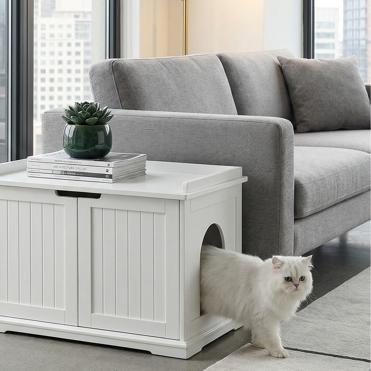 Catvera Hidden Litter Box Cabinet - Image 2|||PROMPT|||Original clean product image