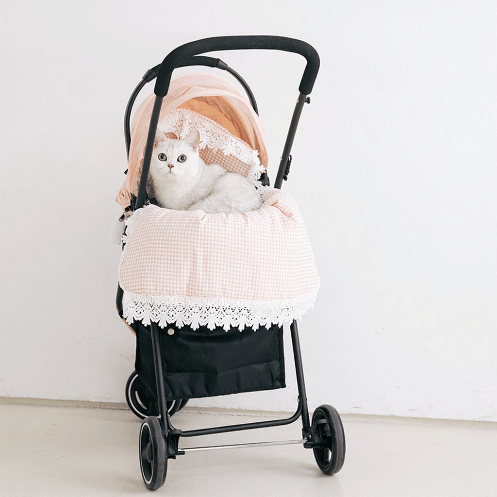 Catvera Lace Pet Stroller Mat - Image 8|||PROMPT|||Cleaned image. Original analysis: Found 1 brand name printed on the stroller carrier fabric