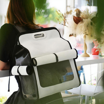 Catvera Milk Carton Cat Carrier - Image 1|||PROMPT|||Cleaned image. Original analysis: Found 1 brand name printed on the product itself - 'LBBT' visible on the backpack carrier