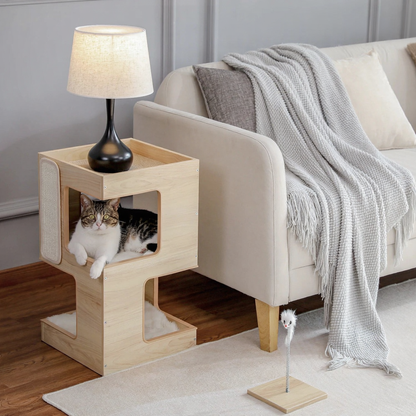 Catvera Modern Wood Cat Tree - Image 3|||PROMPT|||Cleaned image. Original analysis: Found 1 watermark text overlay and 1 tagline text overlay in the top right corner of the image