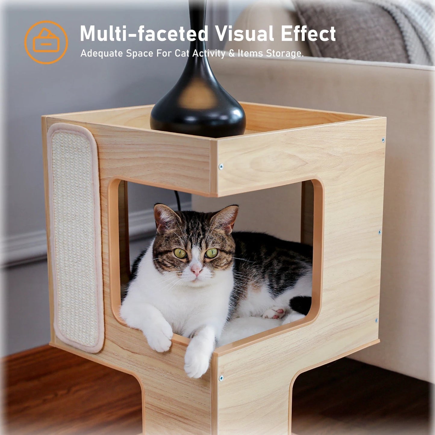 Catvera Modern Wood Cat Tree - Image 4|||PROMPT|||Original clean product image