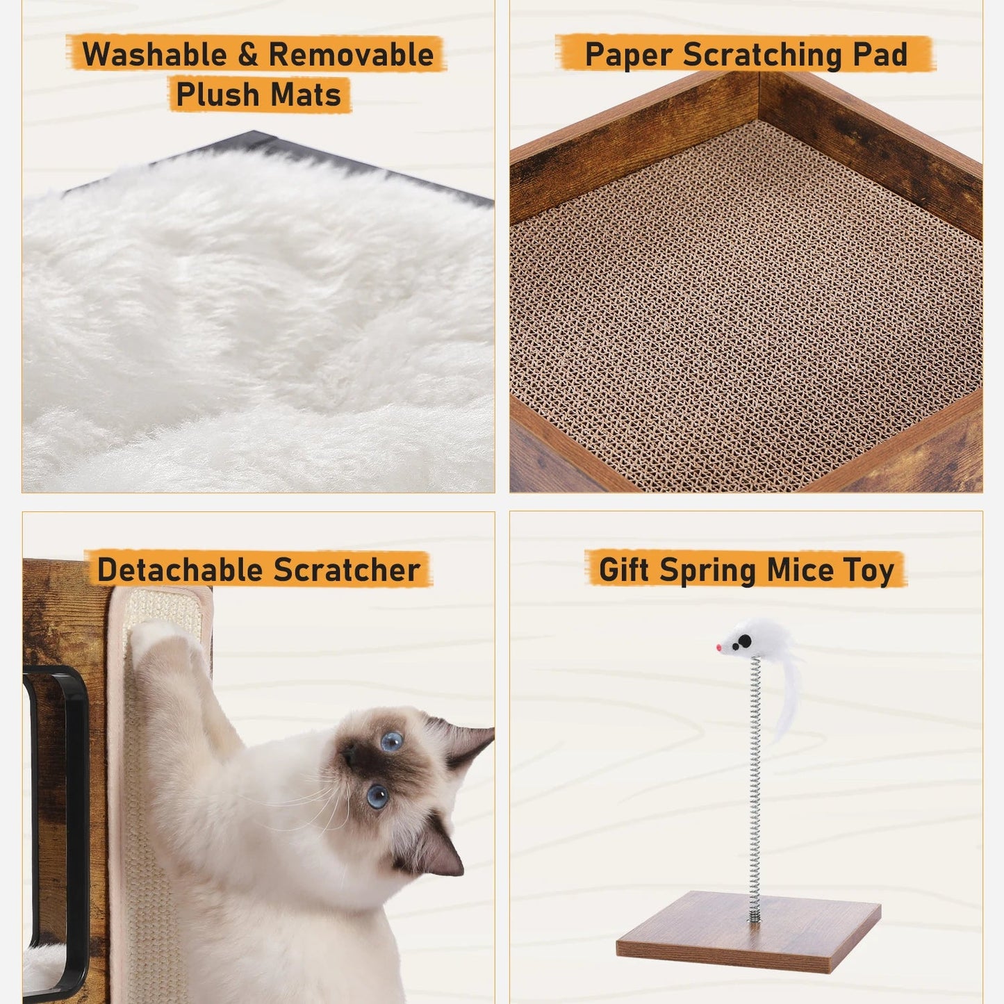 Catvera Modern Wood Cat Tree - Image 5|||PROMPT|||Original clean product image