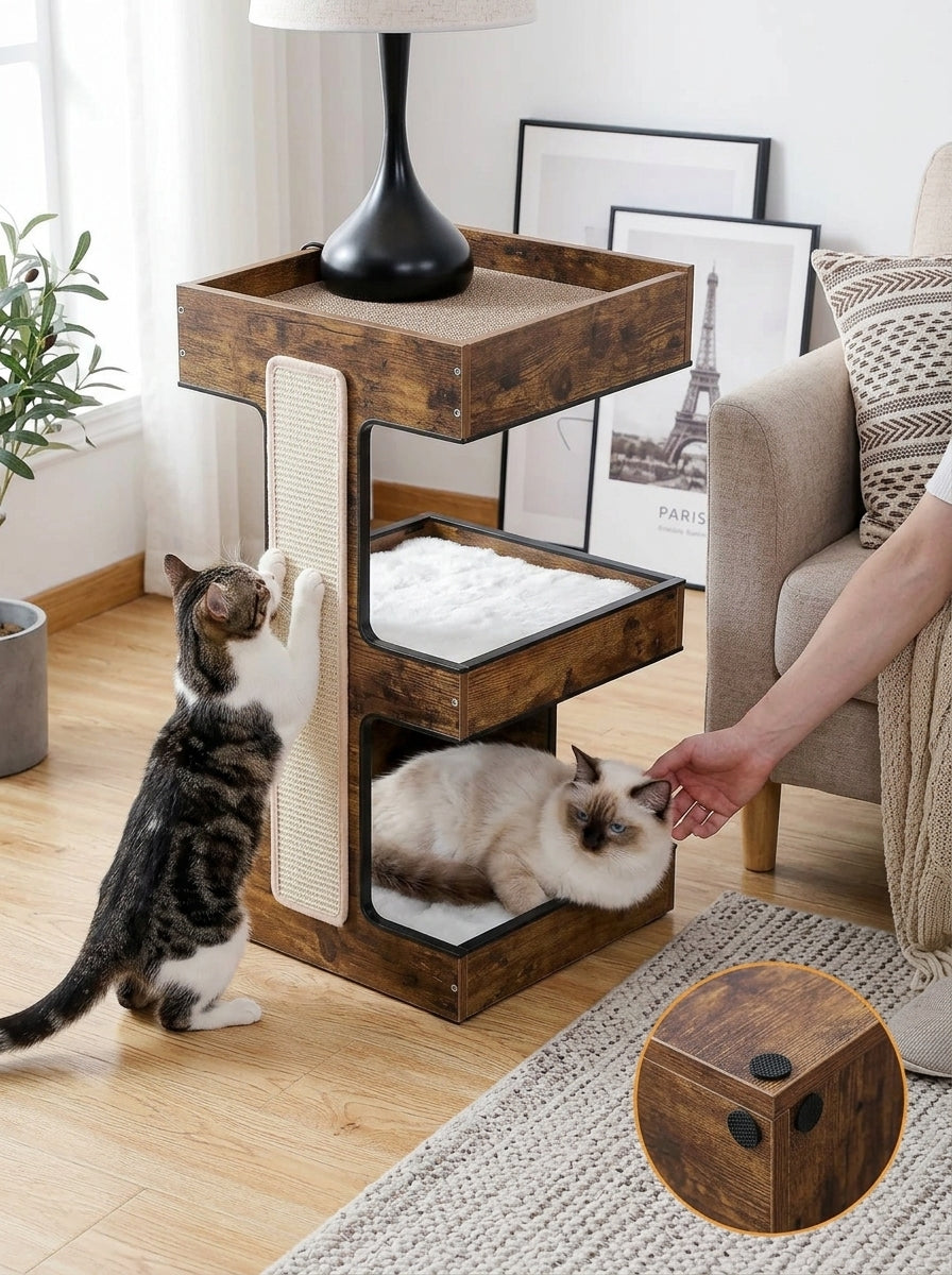Catvera Modern Wood Cat Tree - Safe & Stable Construction